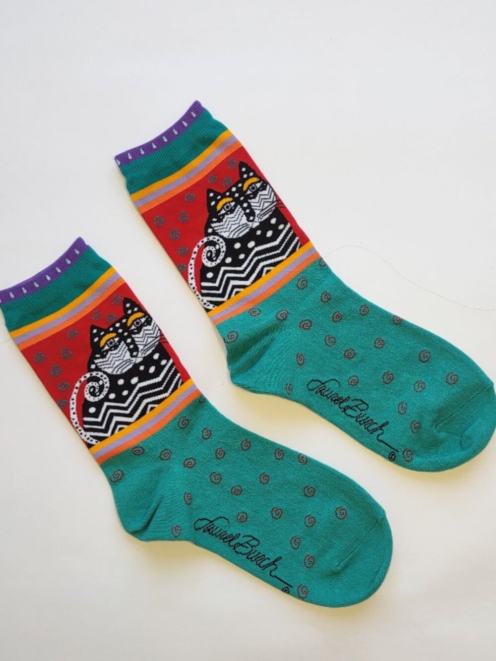 Laurel Burch Tapestry Bag & Crew Socks *BUNDLE Boho Whimsy Artsy Cats Felines - Picture 12 of 13